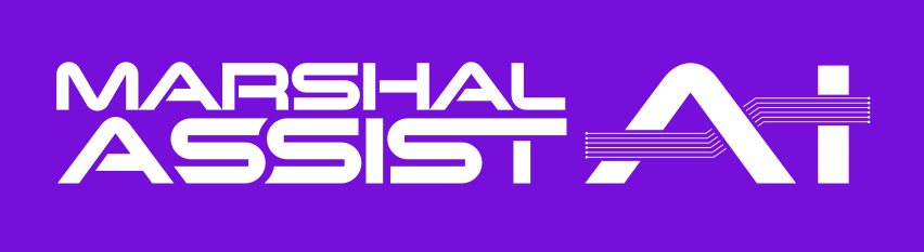Marshal Assist AI white logo on purple background